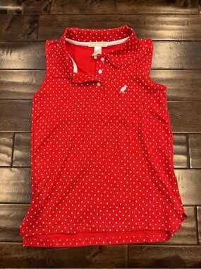 The Beaufort Bonnet Company Red Polka Dot Sleeveless Polo